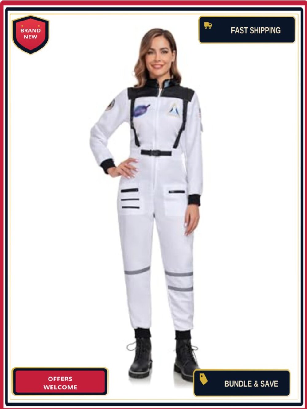 Womens Astronaut Costume Adult Space Suit Jumpsuit Halloween Cosplay